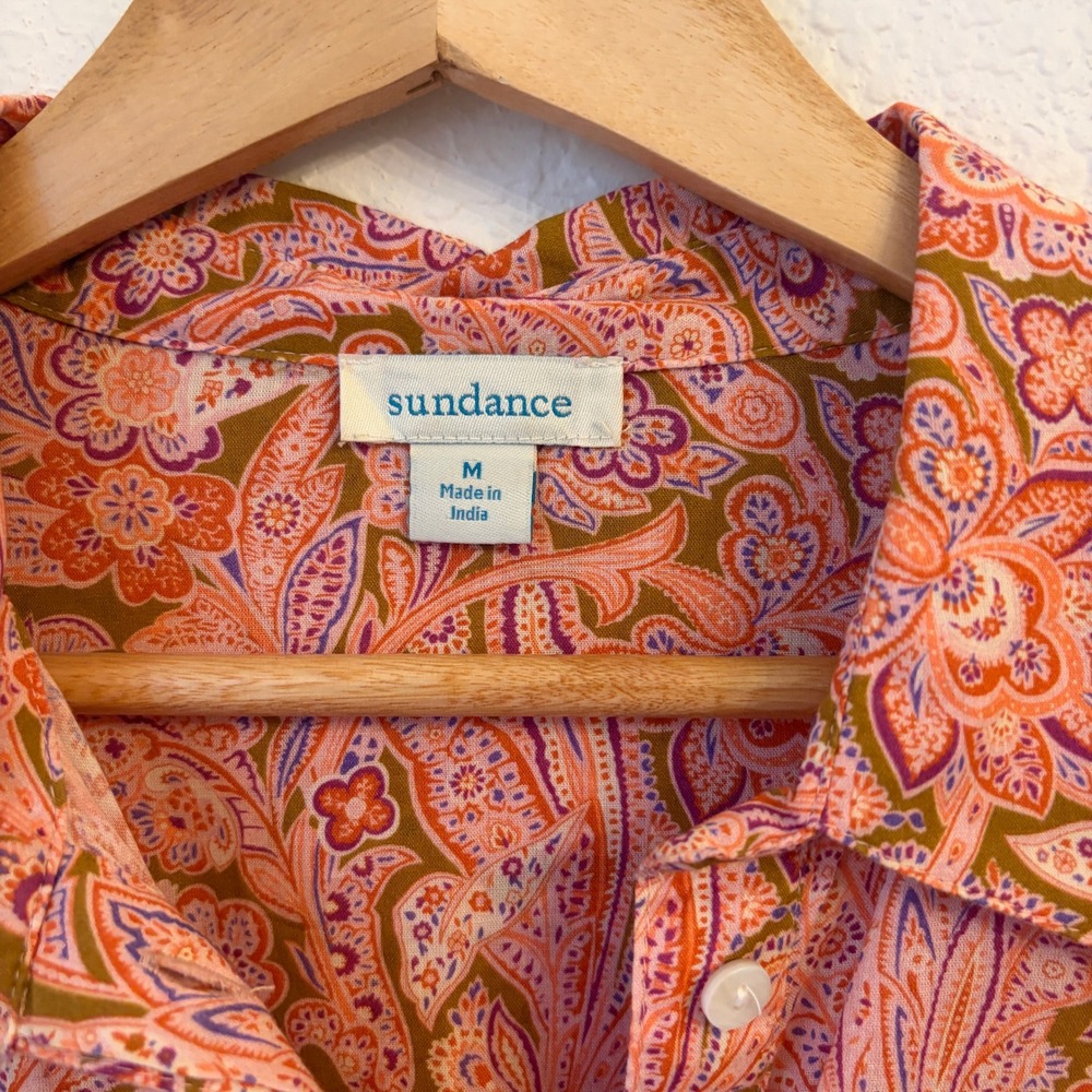 Sundance Popover Top Blouse M Cotton Lawn Paisley Floral Lace Trim Boho Summer - Picture 4 of 11